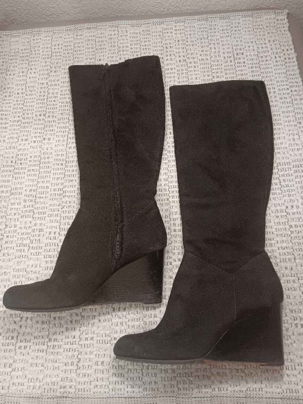 Cole Haan 'Cora' Women's Black Suede Leather Tall Wedge Heel Boots sz 6.5 B